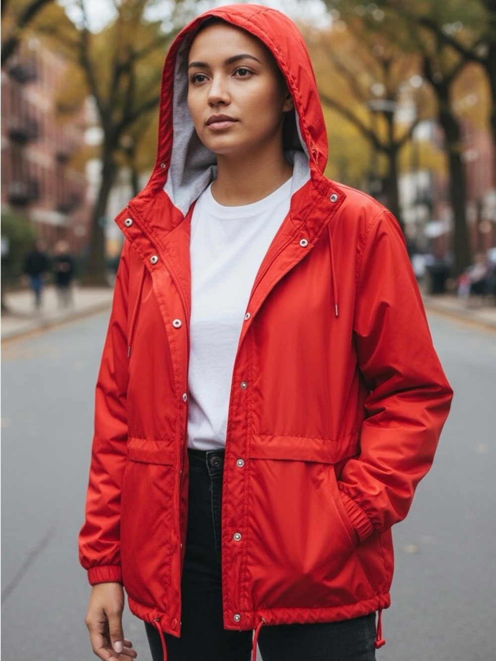 H&M Divided Red Windbreaker Jacket Utility Gorpcore Outdoor Lined Hooded SZ L